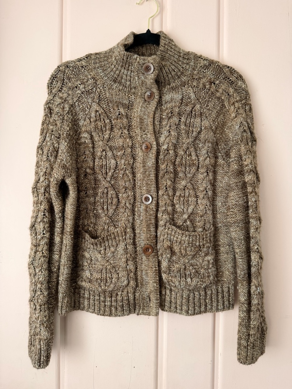 Talbots Olive Green Cable Knit Button-Up Sweater Cardigan szSmall
